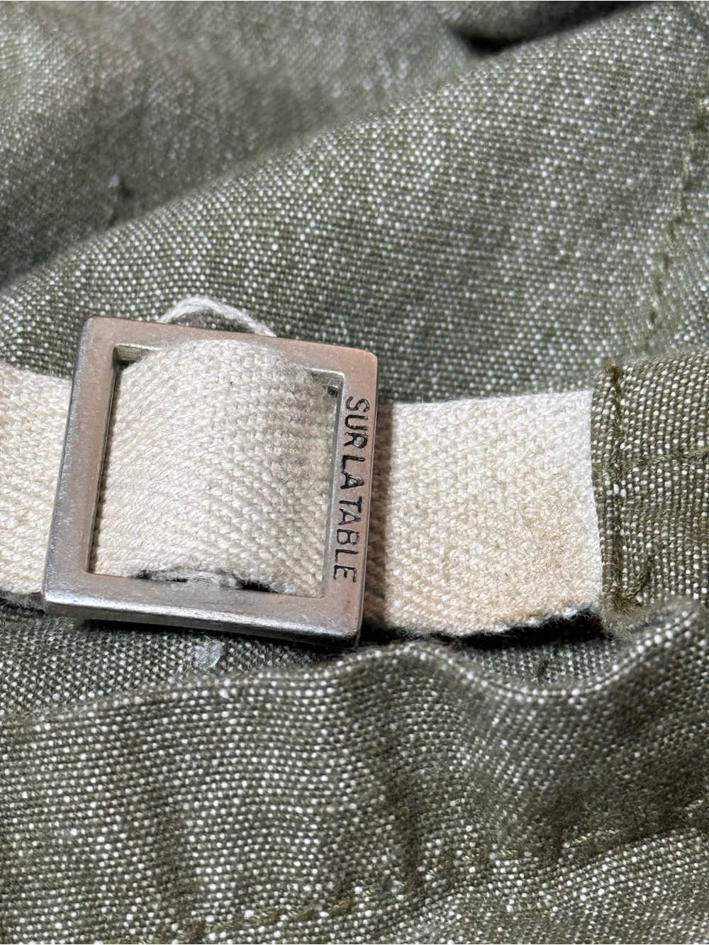 Sur La Table Olive Green 100% premium cotton Apron with Tan Ties - Picture 5 of 5